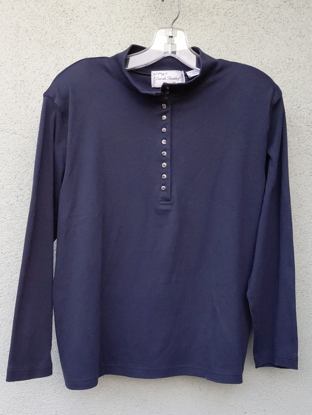 Vintage Sarah Bentley Black Quarter Button Mock Neck Long Sleeve Top Women's XL